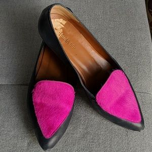 Blue leather and pink loafer